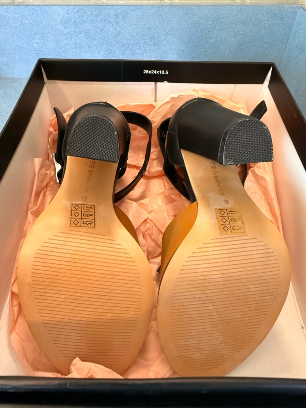 BCBGeneration Cognac & Black 4” Block Heel Day Sandal Size 6/36 NIB - Picture 6 of 13